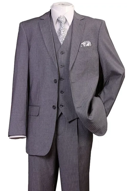 1920's Bold Gangster Pinstripe Suit - Men's 2 Button Vested in Grey sold by Alberto Nardoni