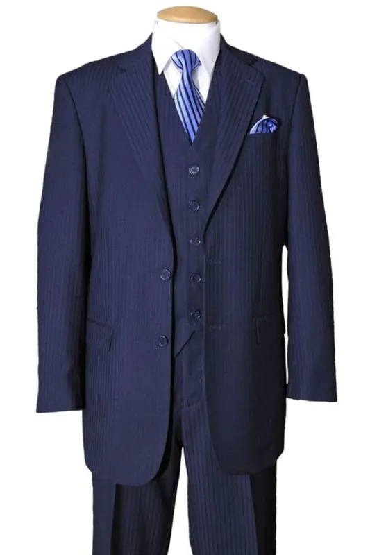 "Navy Pinstripe Wool Feel Men's Suit - 2 Button Vested by Tonal" sold by Alberto Nardoni
