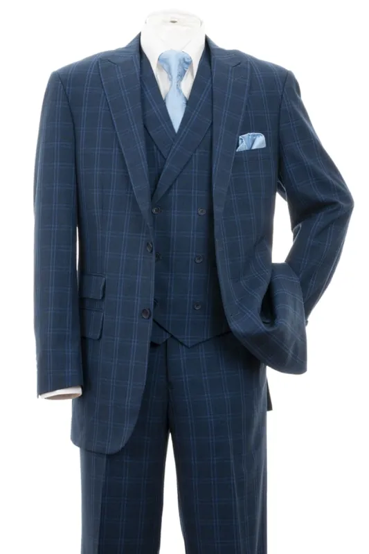 "Windopane Plaid Navy Vest Suit - Men's Double Breasted 2 Button" sold by Alberto Nardoni