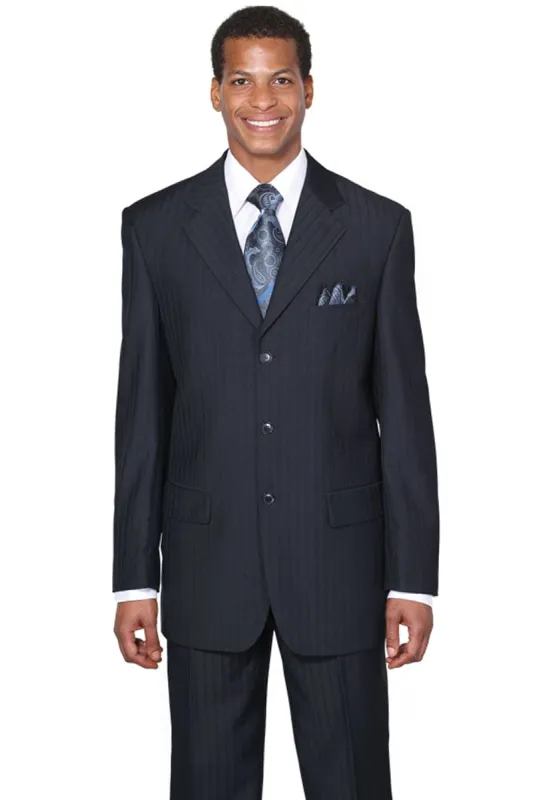 "Classic Fit Men's 3-Button Navy Blue Pinstripe Suit" sold by Alberto Nardoni