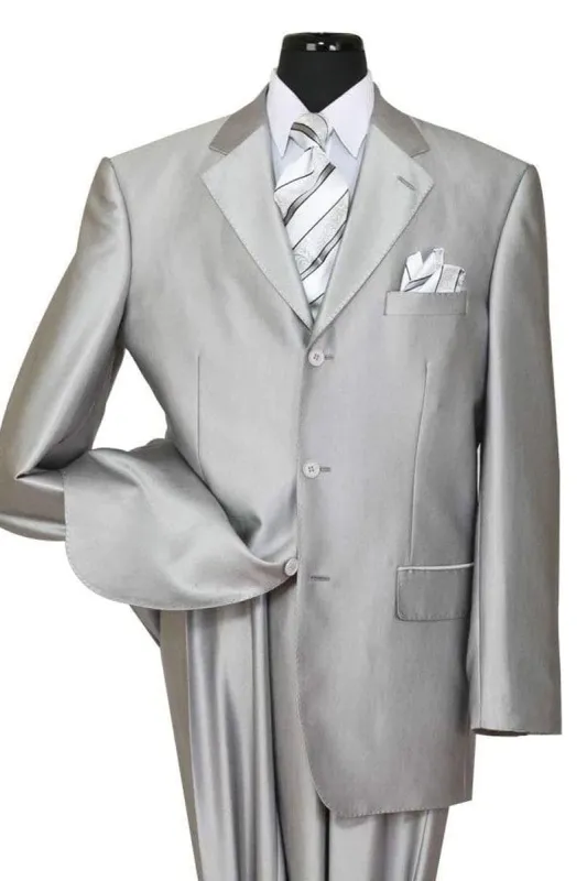 "Sharkskin Suit Men's Classic Fit 3-Button in Silver Grey" sold by Alberto Nardoni