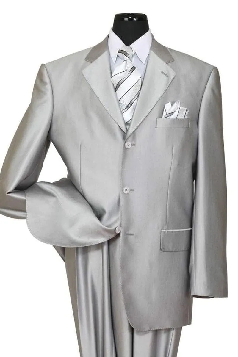 "Sharkskin Suit Men's Classic Fit 3-Button in Silver Grey" sold by Alberto Nardoni