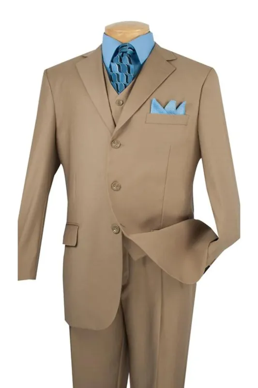 "Classic Fit Men's 3-Button Vested Suit in Tan - Basic Style" sold by Alberto Nardoni