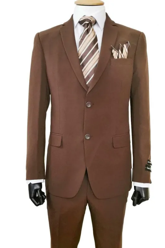 "Brown Slim Fit Poplin Men's Suit - 2 Button Basic Style" sold by Alberto Nardoni