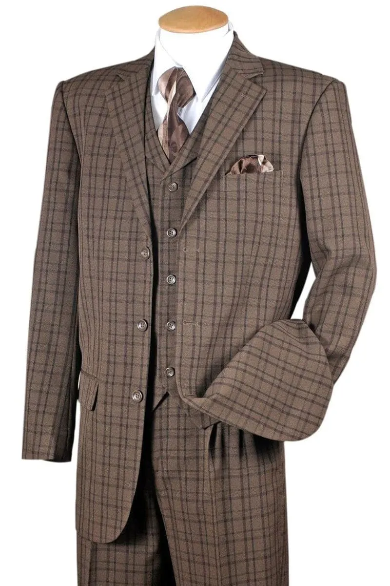 "Brown Windowpane Plaid Fashion Suit - Men's 3 Button Vested" sold by Alberto Nardoni