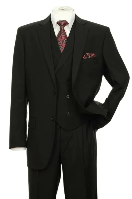 Black Men's 2-Button Suit with No Pleated Pants & Double-Breasted Vest Modern Fit Side Vented sold by Alberto Nardoni