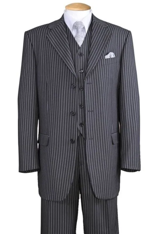 "1920's Gangster Pinstripe Vested Suit - Men's 3 Button Bold in Grey" sold by Alberto Nardoni