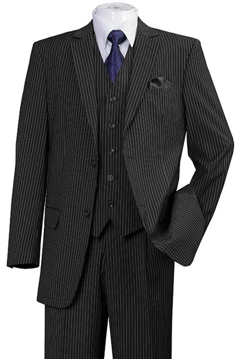 "1920's Bold Gangster Pinstripe Suit - Mens 2 Button Vested in Black" sold by Alberto Nardoni