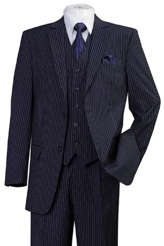 "1920's Bold Gangster Pinstripe Suit - Men's 2 Button Vested in Navy" sold by Alberto Nardoni