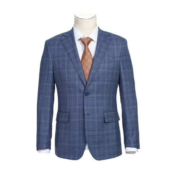 Designer Brand - Wool Stretch Single Breasted Slim Fit Denim Blue Glen sold by Alberto Nardoni