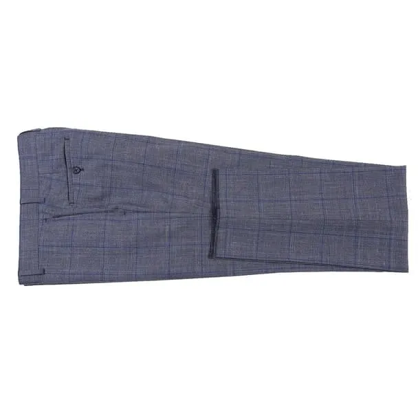 Wool Silk and Linen Double Breasted Slim Fit Grey and Blue Windowpane sold by Alberto Nardoni product image thumbnail 3
