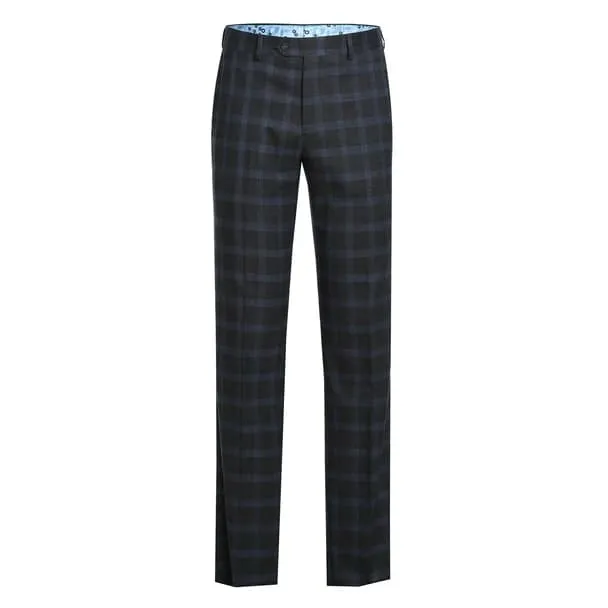 Stretch performance Single Breasted Slim Fit Charcoal and Blue Plaid Suit sold by Alberto Nardoni product image thumbnail 2