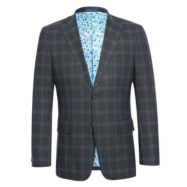 Stretch performance Single Breasted Slim Fit Charcoal and Blue Plaid Suit sold by Alberto Nardoni