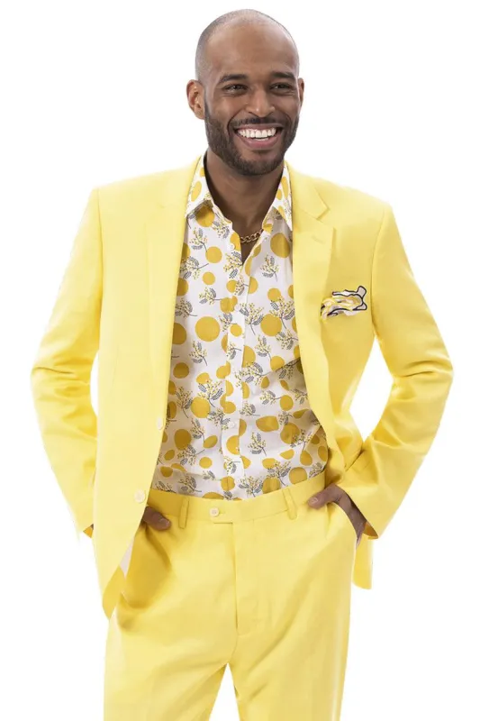 EJ Samuel Men's Summer Suit: Modern Fit, Linen Blend, Yellow sold by Alberto Nardoni