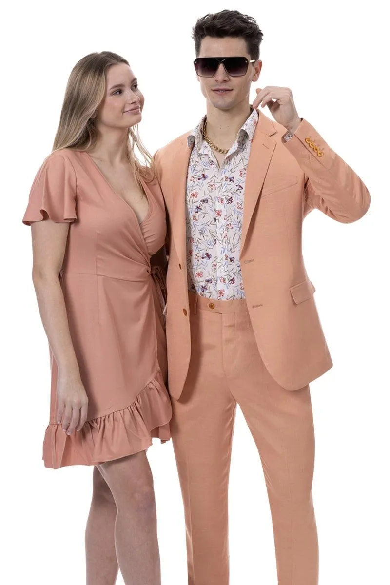 EJ Samuel Men's Modern Fit Coral Linen Suit – Summery Chic Style sold by Alberto Nardoni product image thumbnail 2