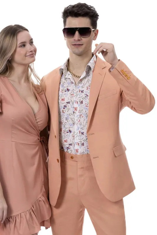 EJ Samuel Men's Modern Fit Coral Linen Suit – Summery Chic Style sold by Alberto Nardoni