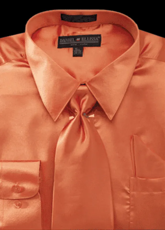 "Orange Satin Dress Shirt Set for Men - Regular Fit with Tie & Pocket Square" sold by Alberto Nardoni