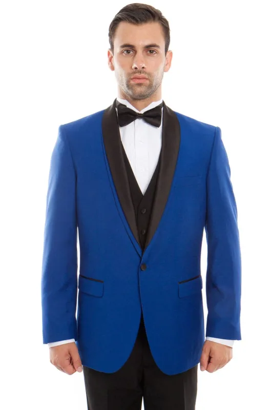 "Royal Blue Men's Tuxedo with Satin Trim & Shawl Lapel - One Button Vested" sold by Alberto Nardoni