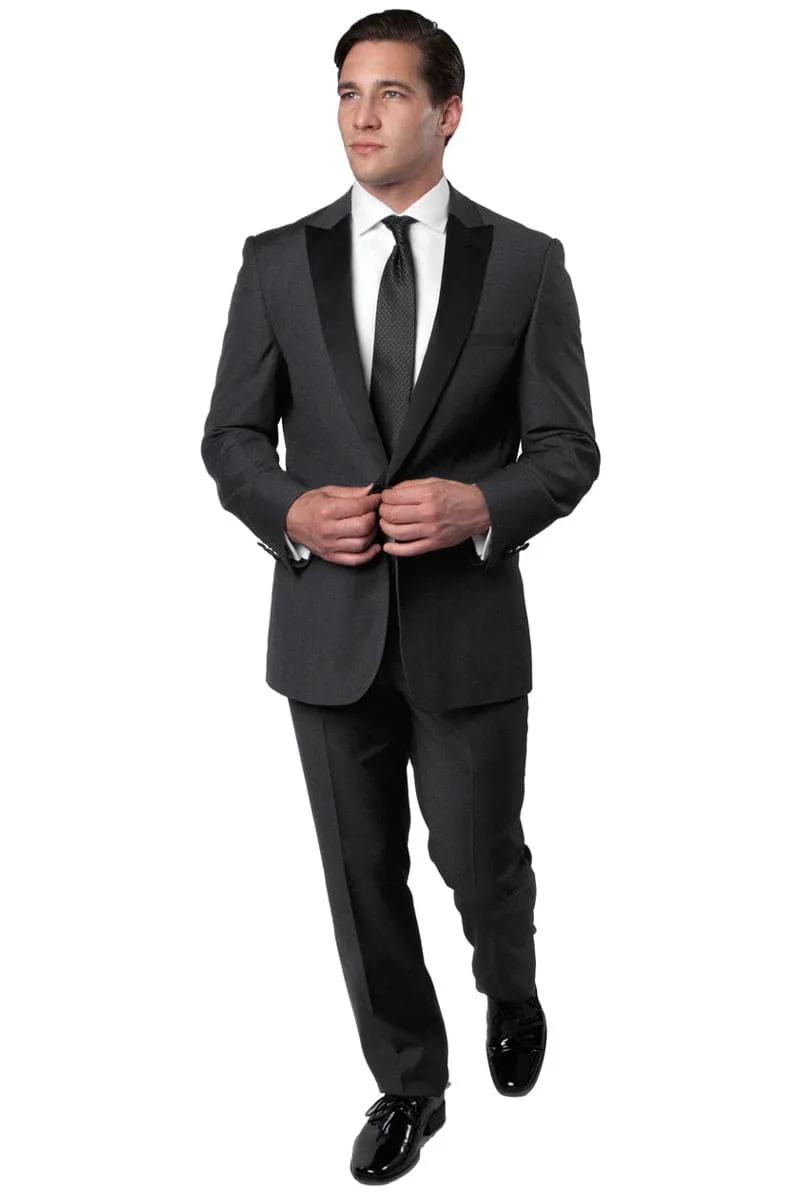 "Charcoal Grey Men's Slim Fit Wedding Tuxedo with One Button Peak Lapel" sold by Alberto Nardoni product image thumbnail 2