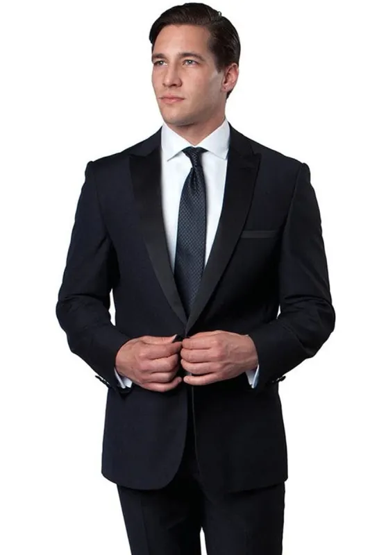 "Navy Blue Men's Slim Fit Wedding Tuxedo with One Button Peak Lapel" sold by Alberto Nardoni