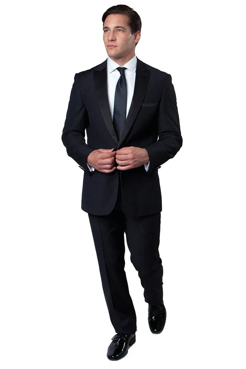 "Navy Blue Men's Slim Fit Wedding Tuxedo with One Button Peak Lapel" sold by Alberto Nardoni product image thumbnail 2