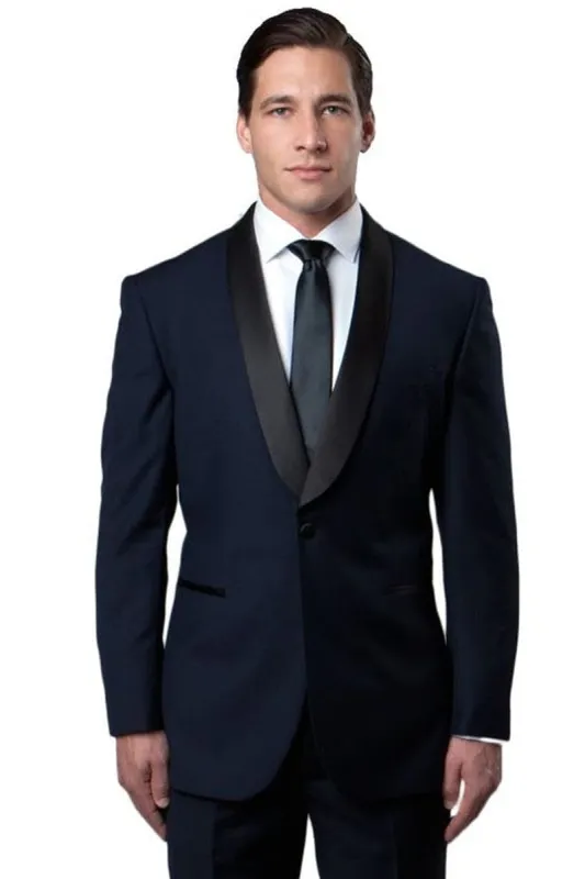 Navy Slim Fit Men's Tuxedo with Classic Shawl Lapel sold by Alberto Nardoni