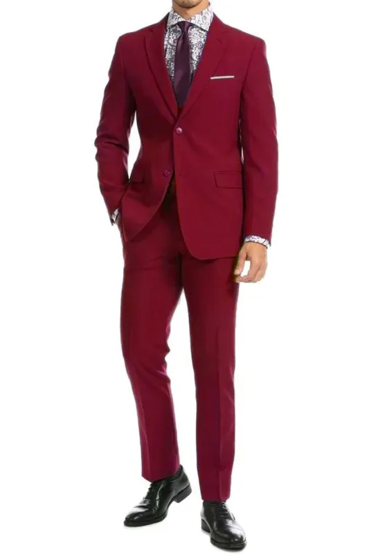 "Burgundy Modern Fit Men's Suit - Two Button Wool Feel Suit - Designer Brand" sold by Alberto Nardoni