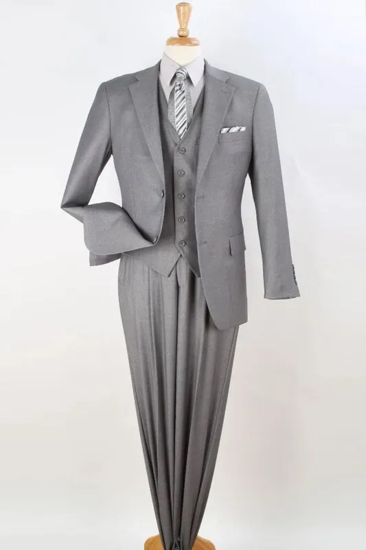 "Classic Fit Men's Vested Suit in Light Grey - Two Button Pleated Pant" sold by Alberto Nardoni