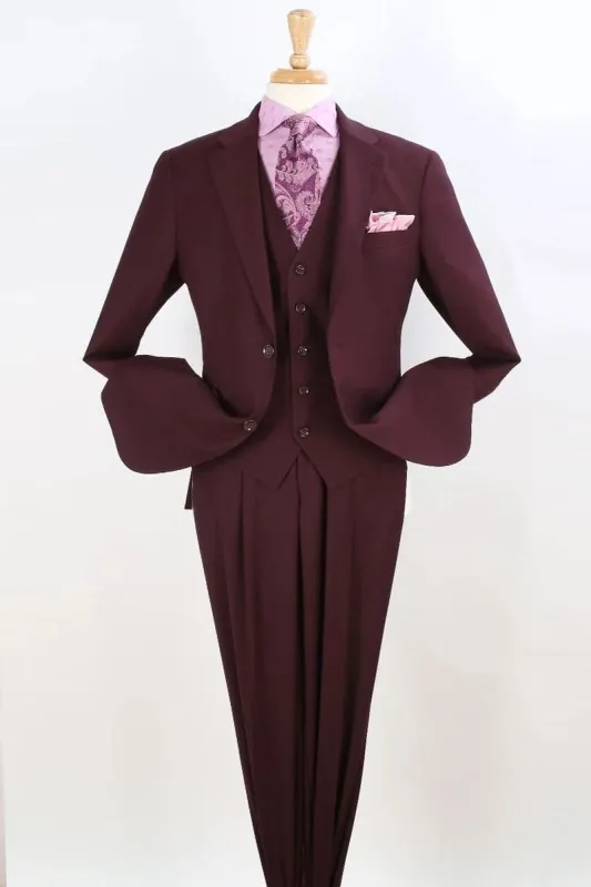 "Burgundy Classic Fit Vested Suit - Men's Two Button Pleated Pant" sold by Alberto Nardoni