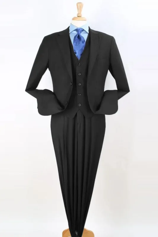 "Classic Black Vested Suit - Men's Two Button Pleated Pant Fit" sold by Alberto Nardoni