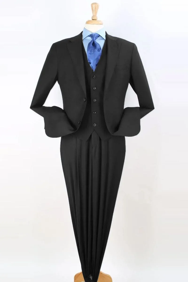 "Classic Black Vested Suit - Men's Two Button Pleated Pant Fit" sold by Alberto Nardoni