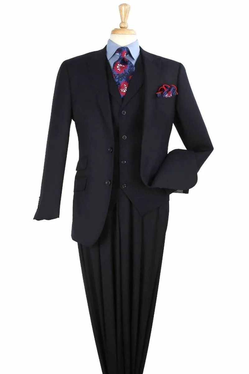 Apollo King "Navy Blue Men's Wool Suit with Double Breasted Vest - Two Button Classic" sold by Alberto Nardoni
