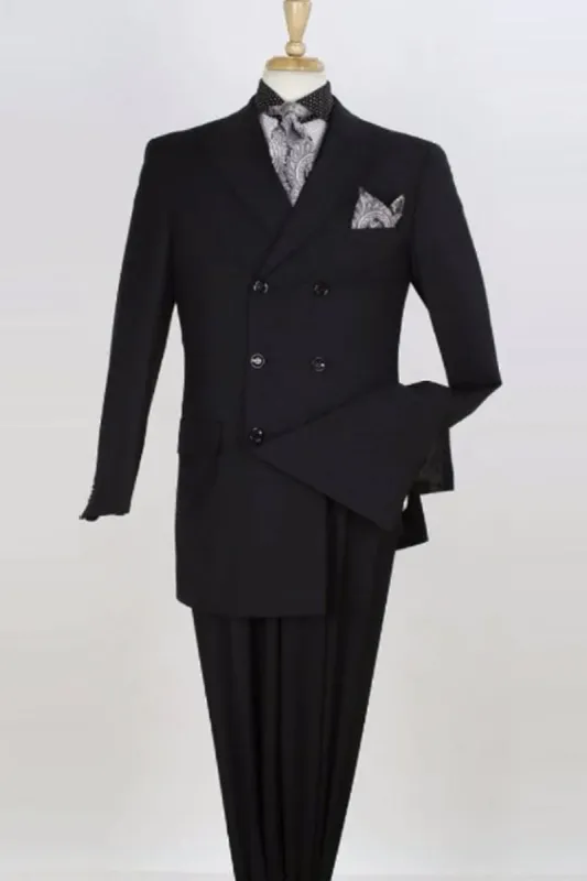 "Men's Double Breasted Wool Suit - Solid Black, Three Quarter Length" sold by Alberto Nardoni