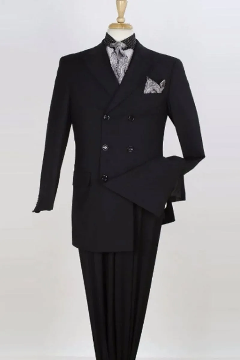 Apollo King "Men's Double Breasted Wool Suit - Solid Black, Three Quarter Length" sold by Alberto Nardoni