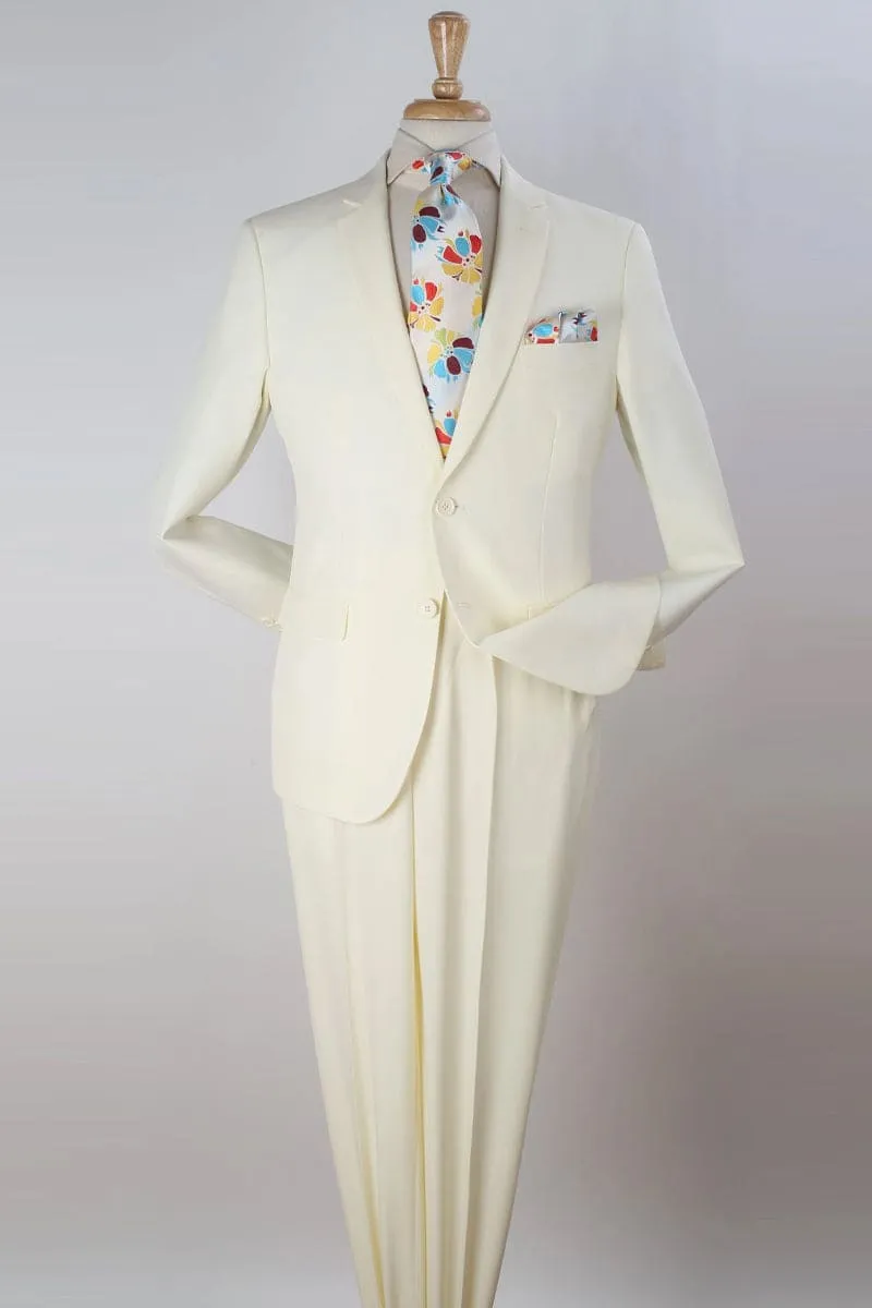 "Modern Fit Two Button Poplin Men's Suit in Ivory" sold by Alberto Nardoni