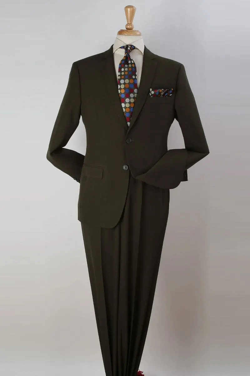"Olive Green Modern Fit Poplin Suit - Men's Two Button Style" sold by Alberto Nardoni