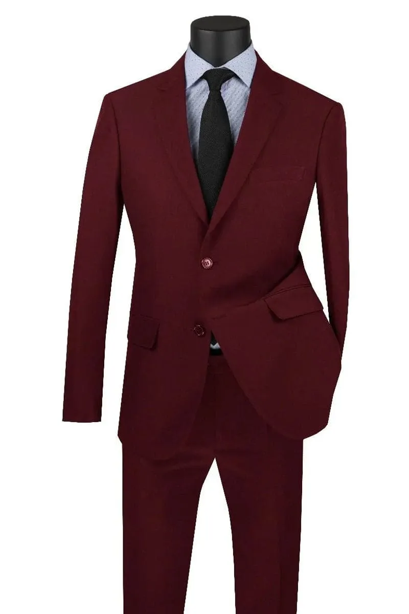 "Burgundy Modern Fit Poplin Suit for Men - Two Button Style" sold by Alberto Nardoni