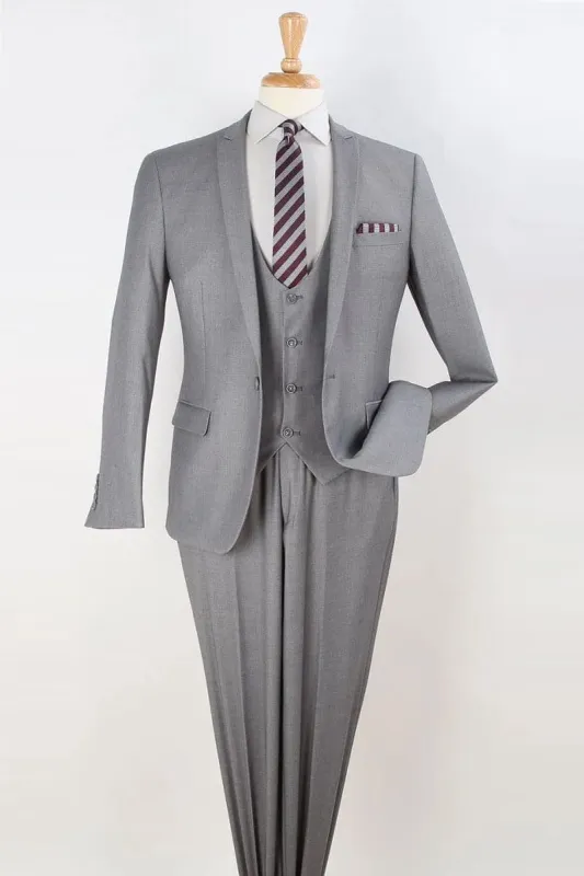 Apollo King "Light Grey Slim Fit Men's Suit with Vested Peak Lapel - One Button Style" made by Alberto Nardoni