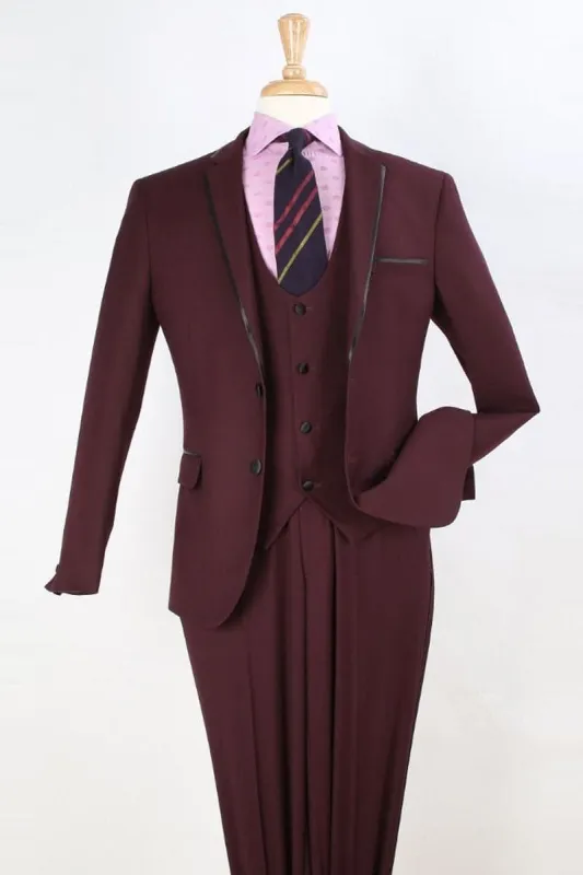 "Burgundy Prom 2025 Tuxedo Suit - Men's Slim Fit Two-Button Vested with Trim" sold by Alberto Nardoni