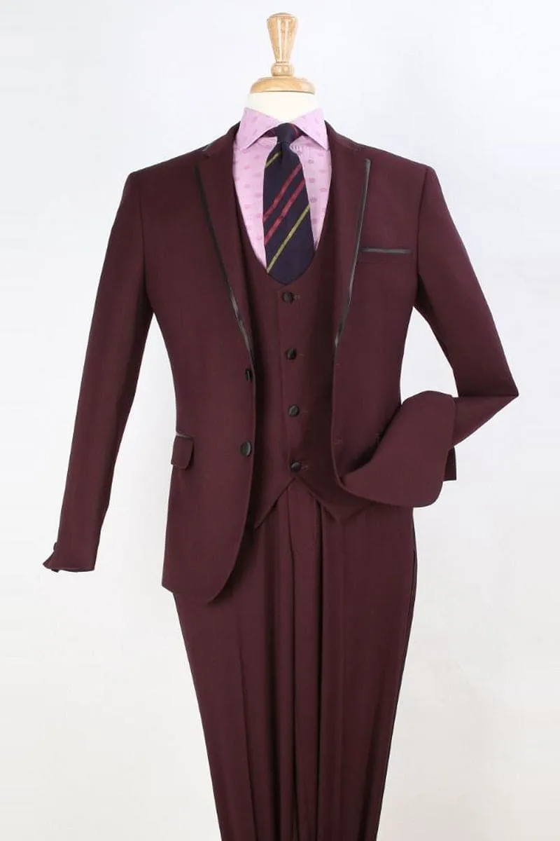 "Burgundy Prom 2025 Tuxedo Suit - Men's Slim Fit Two-Button Vested with Trim" sold by Alberto Nardoni