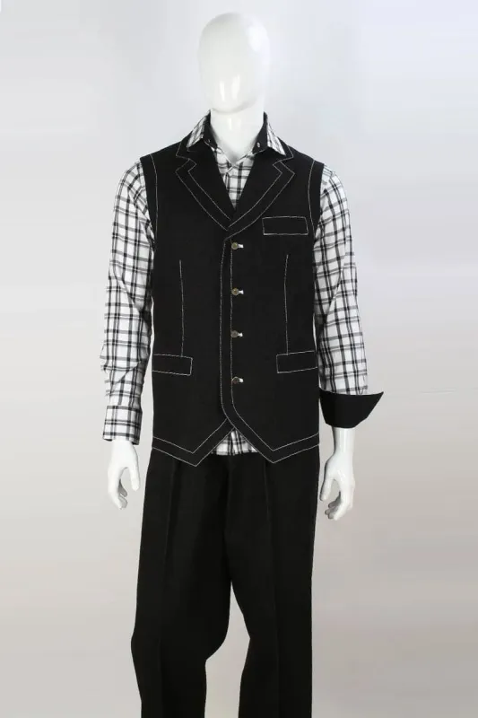 "Black Double Breasted Denim Vest and Pant Set for Men" sold by Alberto Nardoni