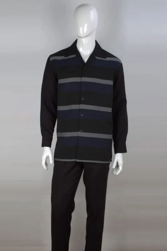 "Men's Striped Long Sleeve Walking Suit - Casual Leisure in Black & Navy" sold by Alberto Nardoni