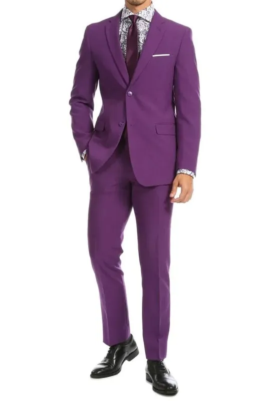 "Modern Fit Two-Button Poplin Men's Suit in Purple" sold by Alberto Nardoni