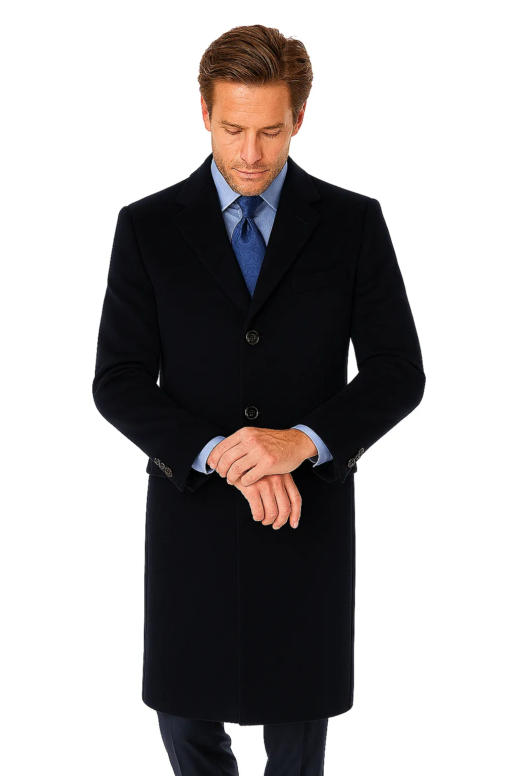 Pure Wool Full-Length Men’s Navy Overcoat – Classic Winter Dress Coat sold by Alberto Nardoni product image thumbnail 3