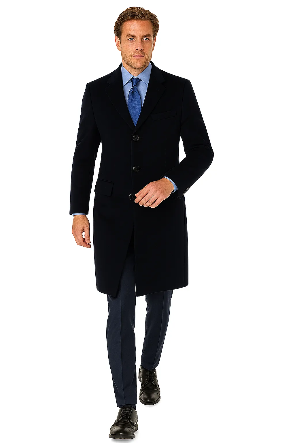 Pure Wool Full-Length Men’s Navy Overcoat – Classic Winter Dress Coat sold by Alberto Nardoni product image thumbnail 5
