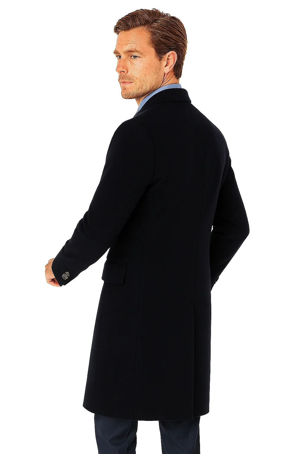 Pure Wool Full-Length Men’s Navy Overcoat – Classic Winter Dress Coat sold by Alberto Nardoni product image thumbnail 4