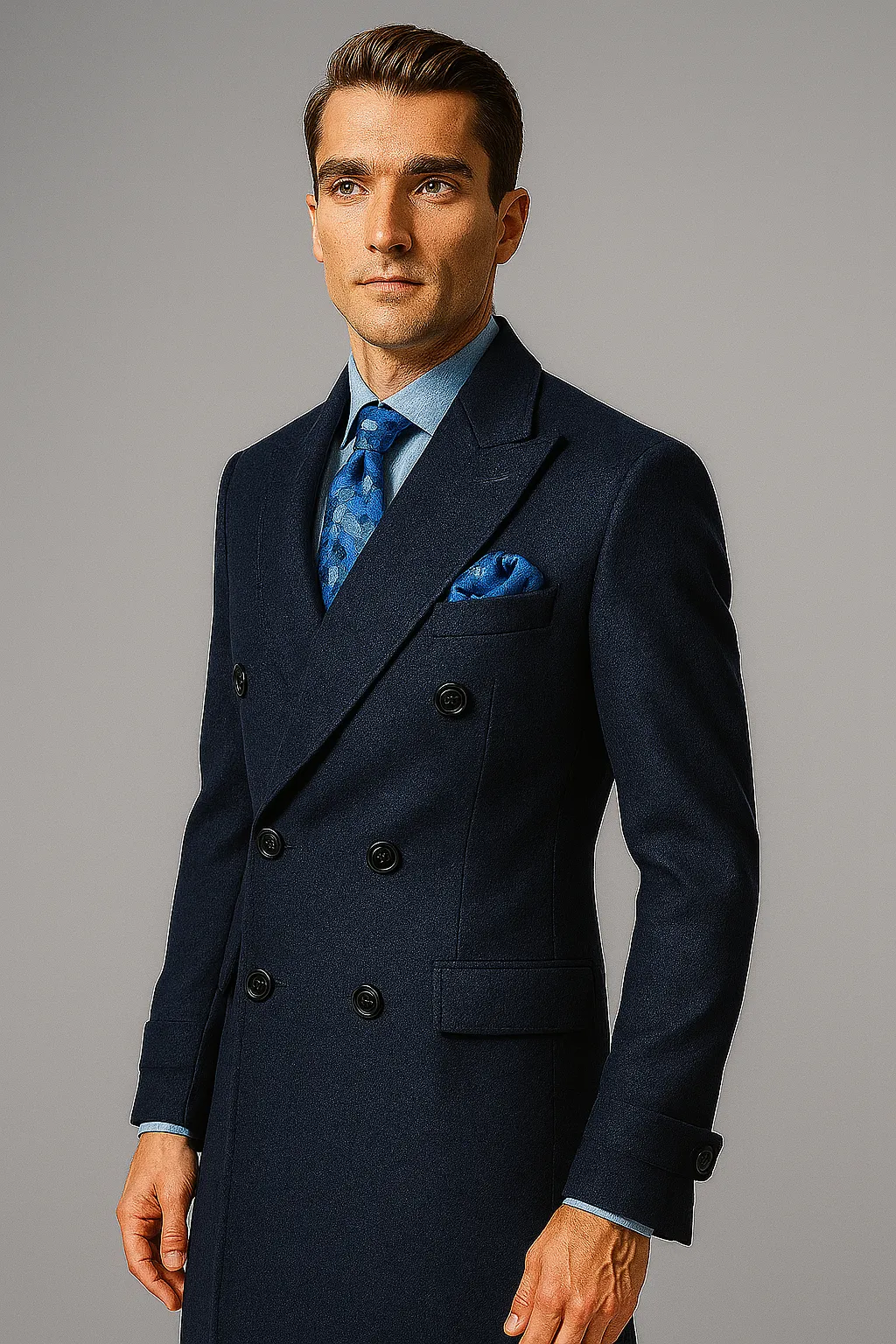 "Men's Navy Wool Peacoat – Double Breasted 3/4 Length Overcoat" sold by Alberto Nardoni product image thumbnail 5