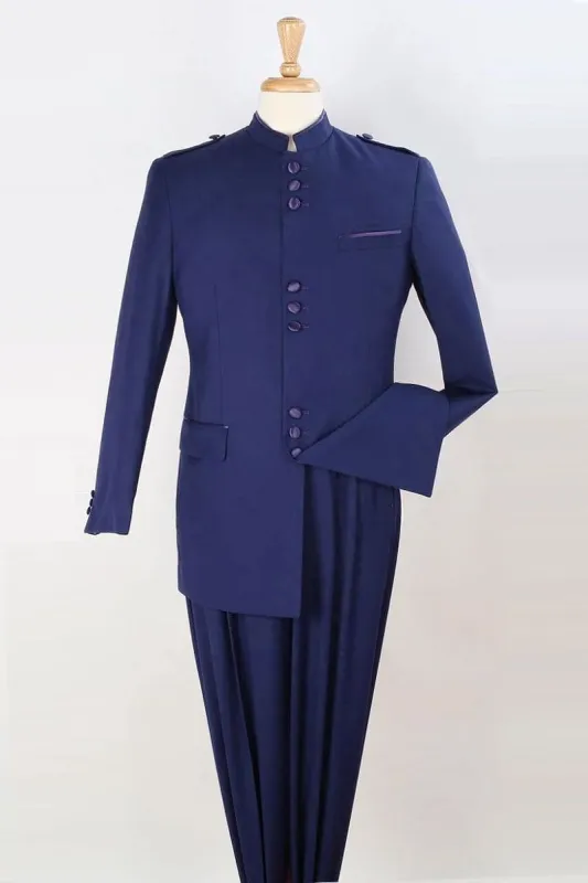 "Military Safari Suit for Men - Classic Mandarin Collar in Navy" sold by Alberto Nardoni