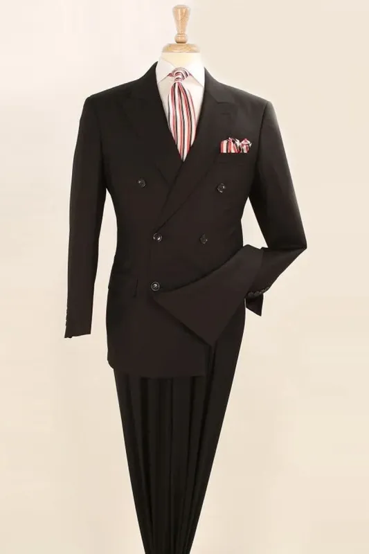 "Black Luxury Wool Feel Suit - Classic Double Breasted Men's Attire" sold by Alberto Nardoni