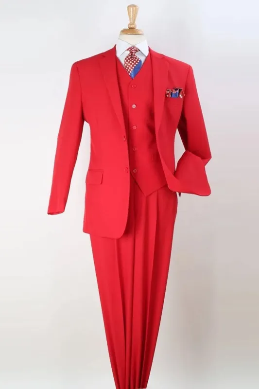 "Red Men's Classic Fit Two-Button Suit with Vest - Pleated Pants" sold by Alberto Nardoni